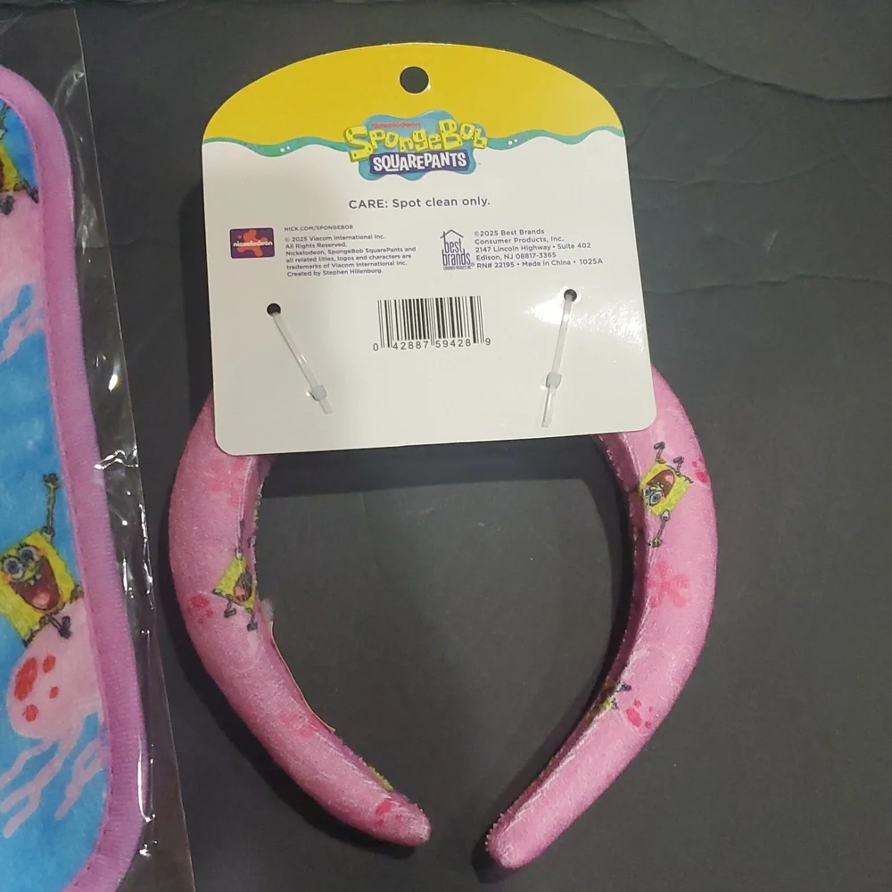 Spongebob squarepants pink and blue 2piece headband and towel spa set brand new - Picture 6 of 7